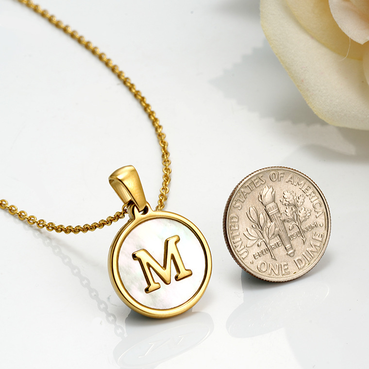 304 Stainless Steel Material Gold Plated, Real Gold Plated Plating Real Gold Plated Round Letter 304 Stainless Steel Elegant Waterproof Non Tarnish Necklace