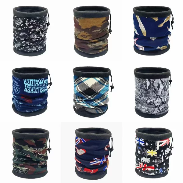 Autumn and Winter Fleece-Lined Neck Gaiter Outdoor Cycling Warm and Cold-Proof Neck Gaiter Ski Hood Fashionable Drawstring Neck Gaiter