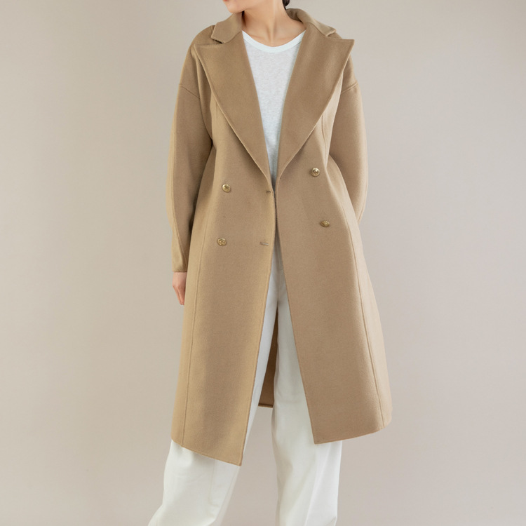 设计师款双面呢大衣时尚气质洋气上衣外套淑女韩版卡其色女士大衣