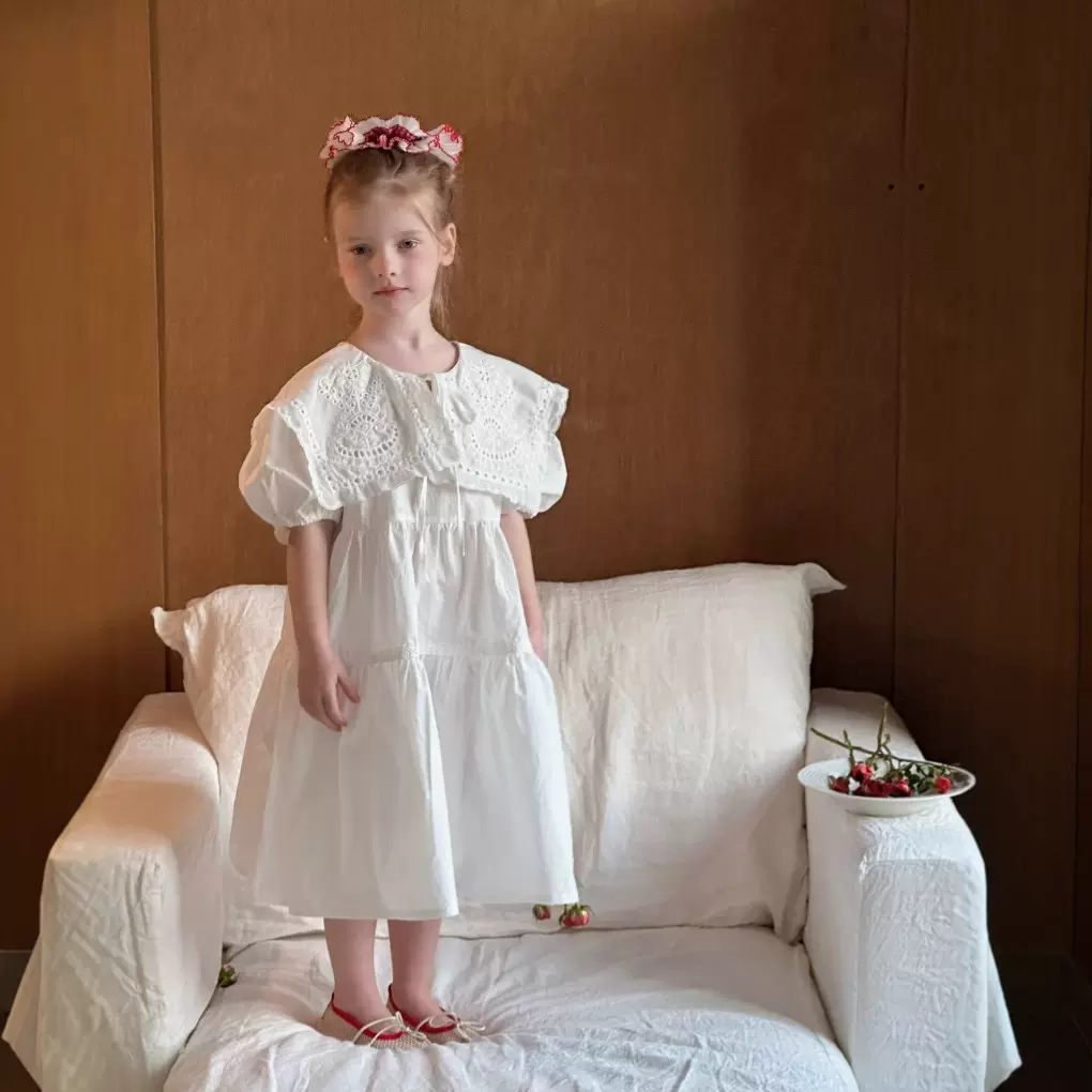 女童法式连衣裙2025夏季新款儿童白月光公主裙宝宝甜美花边领裙子