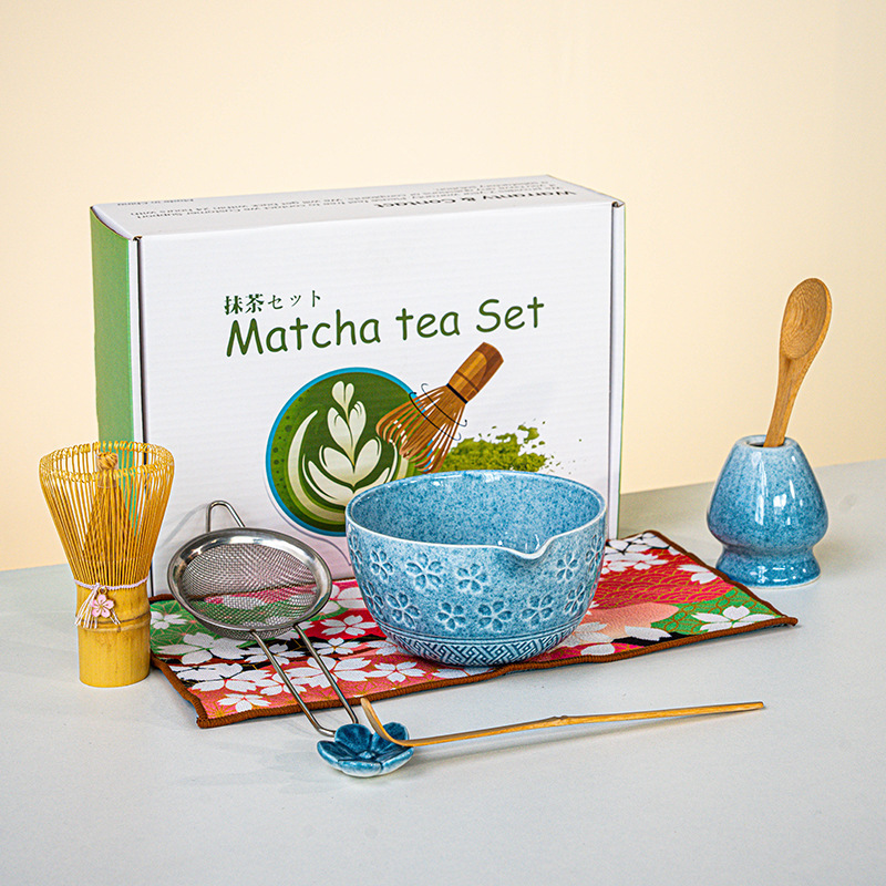 抹茶セット 8点セット 和風 桜抹茶 茶筅 カラーボックス クロスボーダー 抹茶ボウル 注ぎ口付き|undefined