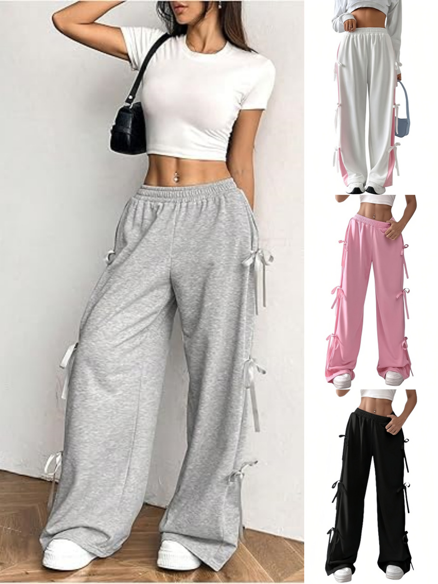 Transfronterizos Europa y América Amazon damas arco pantalones deportivos de piernas anchas elásticos de cintura alta pantalones casuales dulces pantalones de skateboard image 1