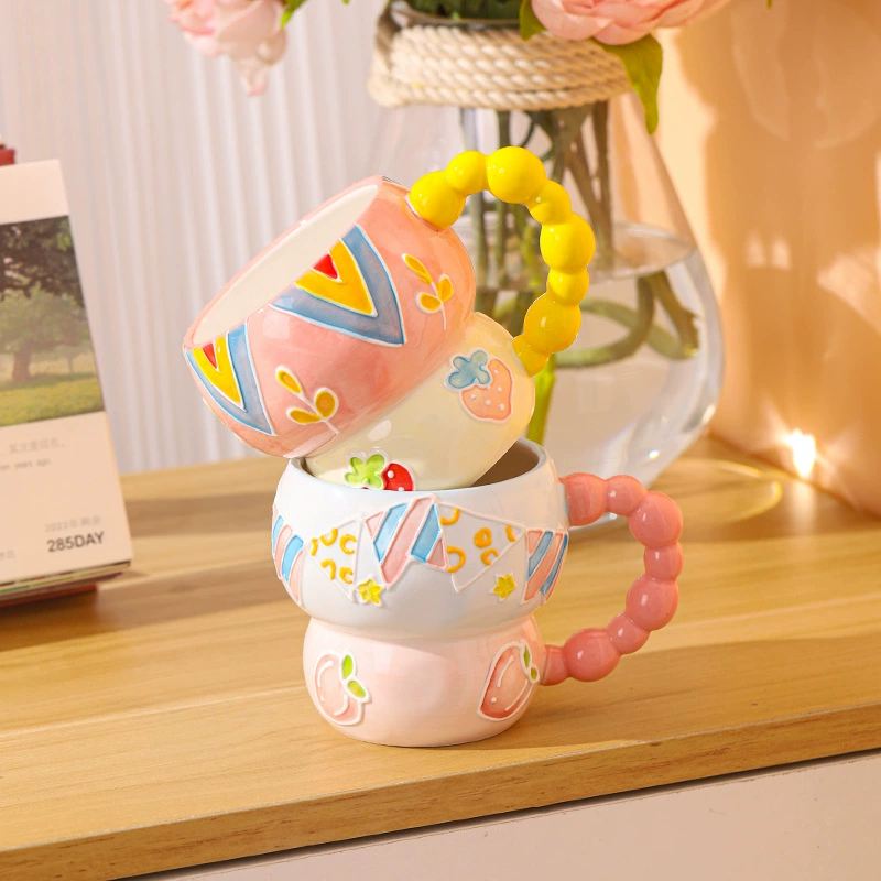 Ceramic capacious cute creative cartoon tea cup, hand painting