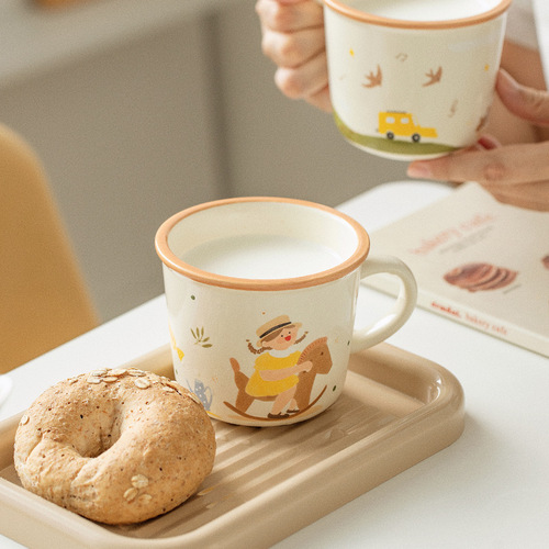 Wholesale family creative mugs, high-looking cartoon ceramic mugs, household couple breakfast mugs, cute souvenirs
