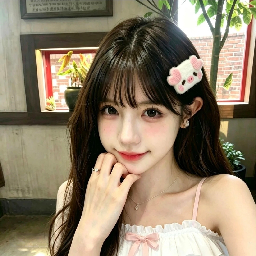 Pink and cute piggy heart hair sticker, cute self-made beauty girl seamless magic sticker, fringe hair sticker, hair accessory, embroidered sticker