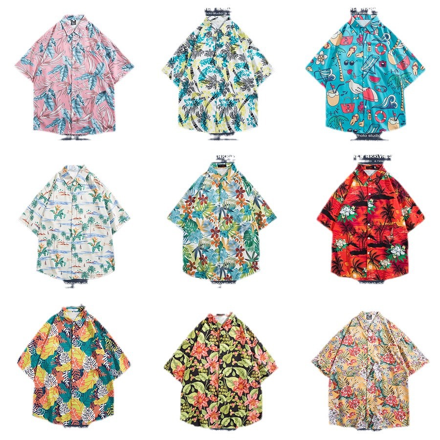 Camisa floral de manga corta Estilo de Hong Kong estilo retro de vetiver Estilo coreano moda guapo camisa de hombres y mujeres de moda y top de hadas