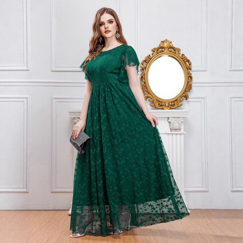 European and American plus size Women's Cross-border New Elegant Dress Fashion Star Lace dress Bridesmaid Dress Foreign Trade Green