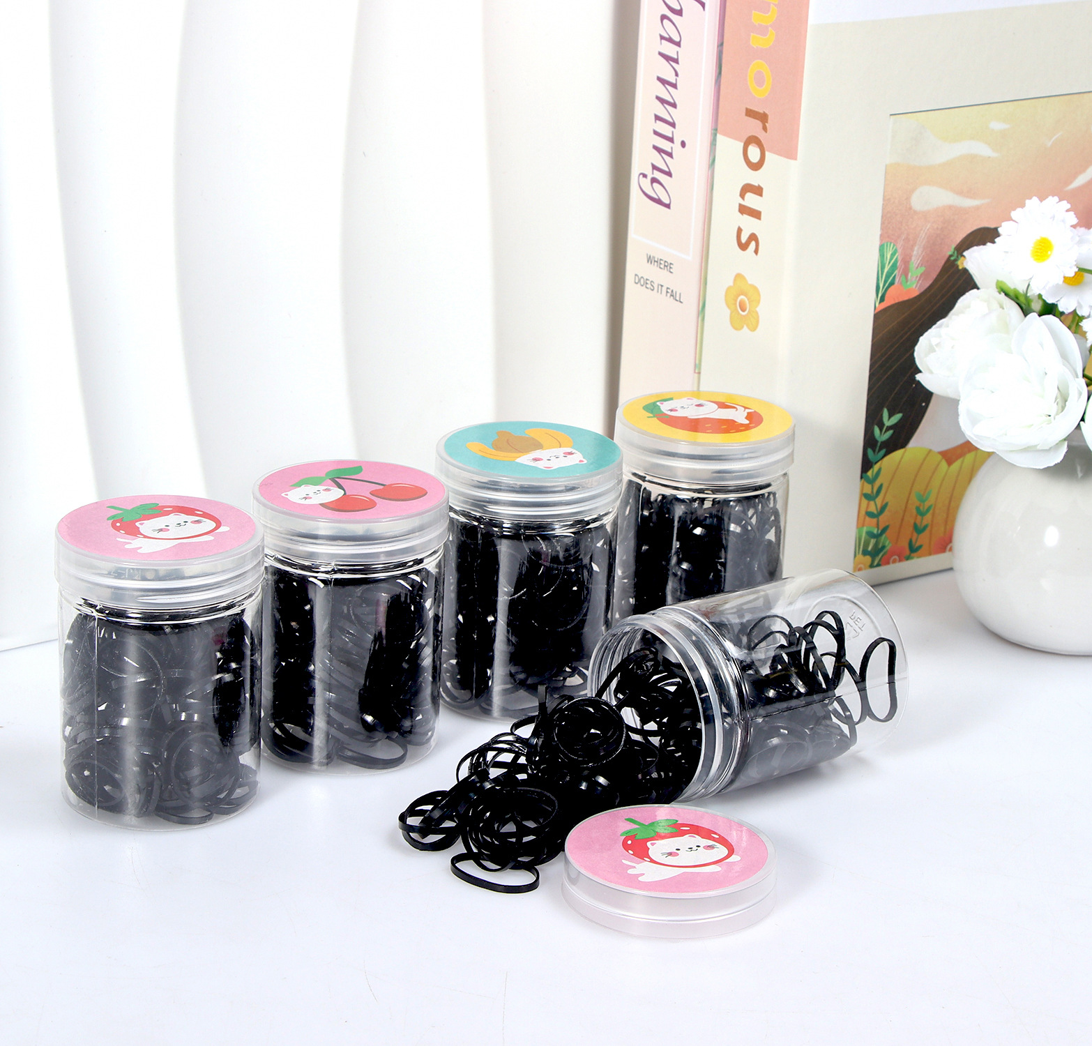 Banda de goma negra para niños, alto valor elástico, duradero, lazo para el cabello, no daña el cabello, anillo para el cabello de goma, accesorios para la cuerda para la cabeza, puesto