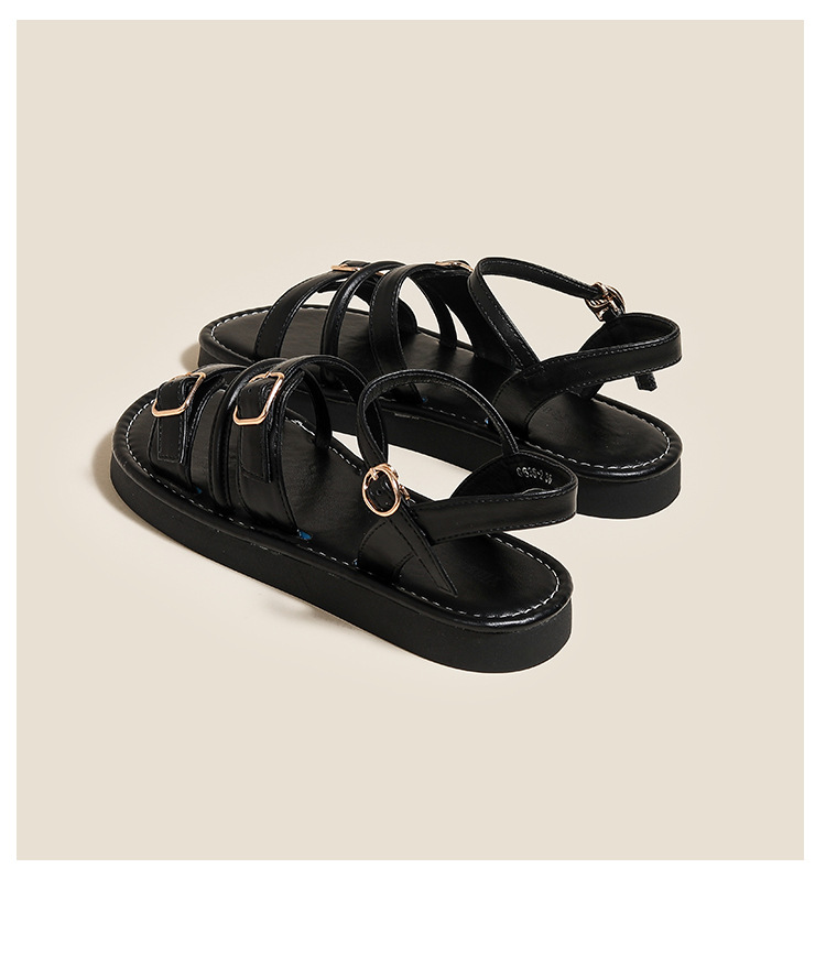 Women's Roman Style Flat Sandals Single Strap with Buckle Fashionable Soft Sole Thin Strap Summer Beach Sandals_vogvips.com