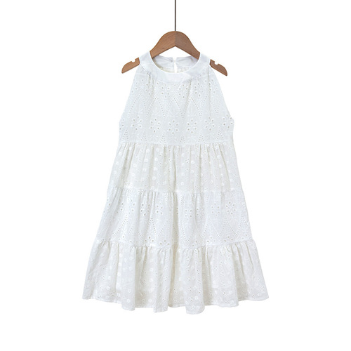 Women's Strap Dress Summer Sleeveless Lace-embroidered Cotton Dress  New Middle and Large Children's Fashion Princess Dress