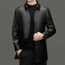 品牌山羊皮真皮皮衣男士海宁皮夹克秋冬中年翻领中长款休闲外套男
