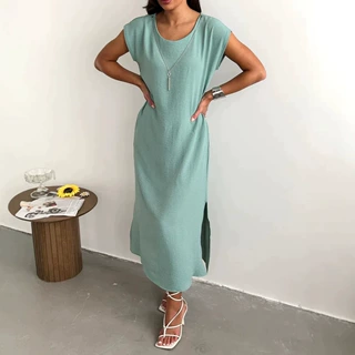 跨境亚马逊欧美2026夏新款无袖修身连衣裙女中长款开叉宽松背心裙