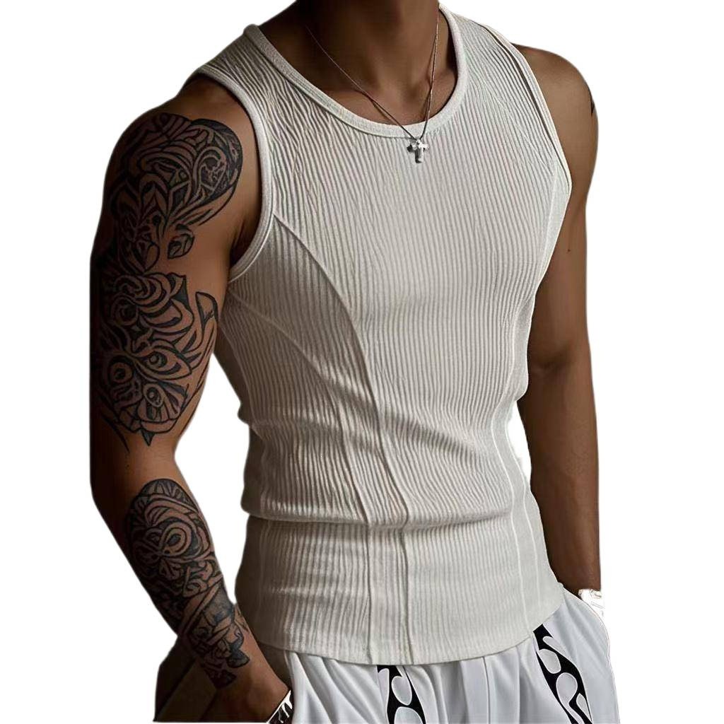 Chaleco en forma de I de estilo americano de verano para hombres, deportivo ajustado, acondicionamiento físico, hilo grueso, alto entrenamiento, elástico, transpiración
