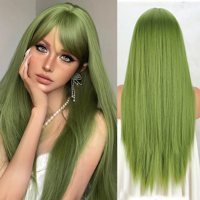 クロスボーダーヨーロッパとアメリカのファッションウィッグ女性用 30inch ライトブロンドの前髪ロングストレート化学繊維ウィッグ|undefined