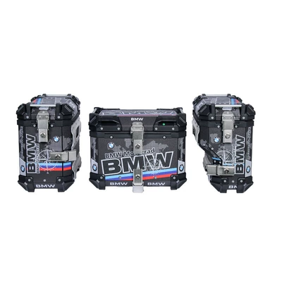 Motorcycle trunk Tail Box, Detachable, Large - bmw-decal-black-right-hiding-38l-side-case-45l-bmw-decal-black