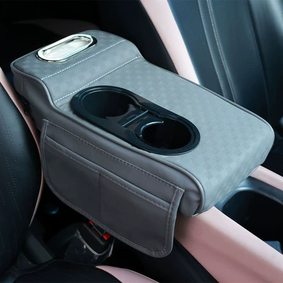 Armrest box pad: Protective Cover Car Armrest Box - embossed-style-grey