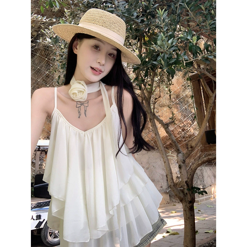 Kumikumi, милый сексуальный стильный дизайн, многослойная майка, женская летняя свободная утягивающая белая шикарная блузка