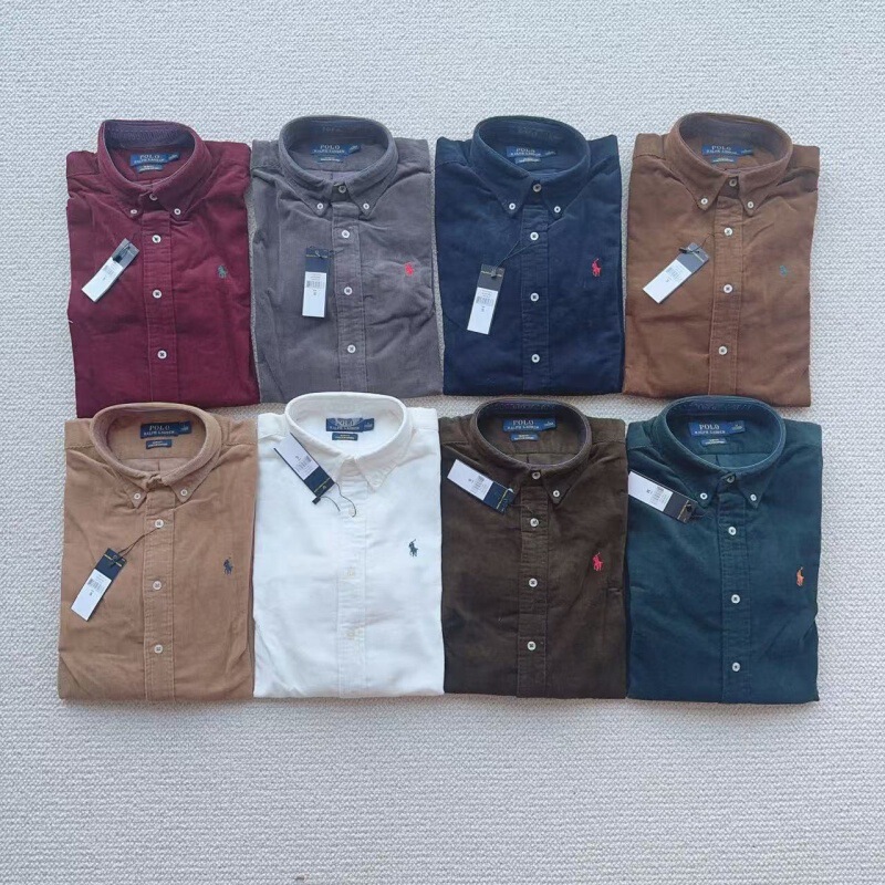 Ralph Lauren Shirt Men's Long-Sleeved Autumn and Winter New Casual Business Embroidered Logo Washed Corduroy Shirt Ralph Lauren Shirt Men's Long-Sleeved Autumn and Winter New Casual Business Embroidered Logo Washed Corduroy Shirt