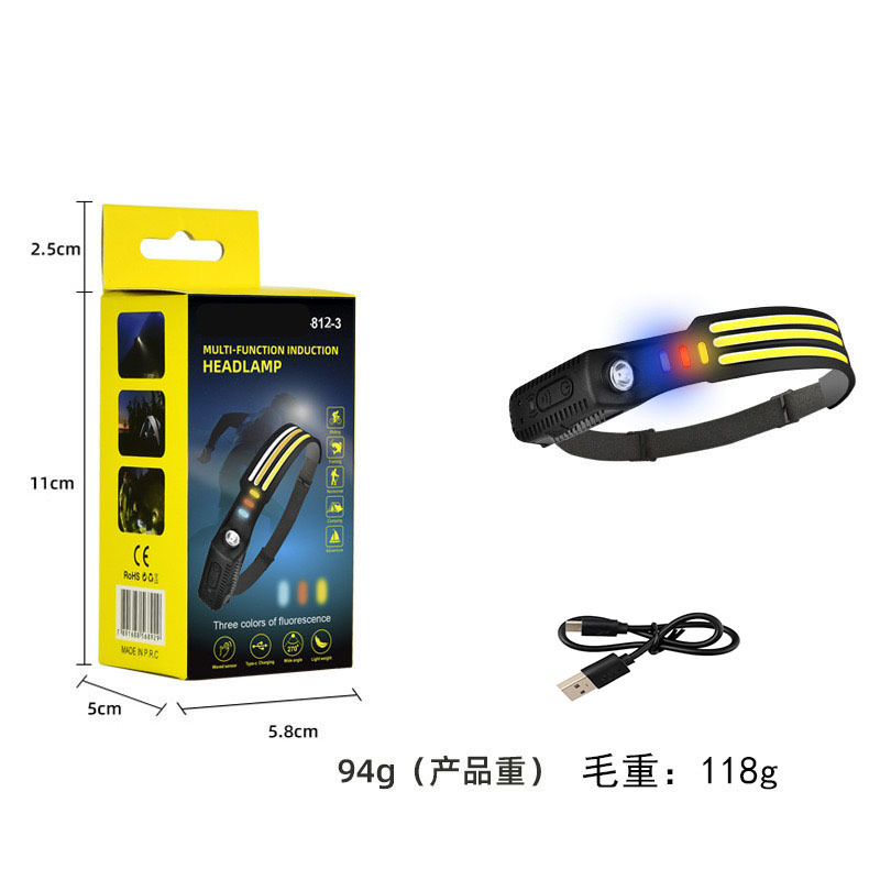 Transfronterizos nuevos faro de inducción al aire libre conducir luz USB recargable luz de carrera nocturna LED luz de cabeza calva fuerte pesca nocturna