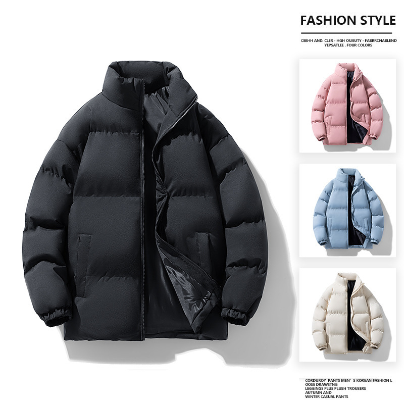 2024 nueva chaqueta de algodón principal para hombres, chaqueta de algodón caliente gruesa y suelta de cuello vertical, chaqueta de algodón frío