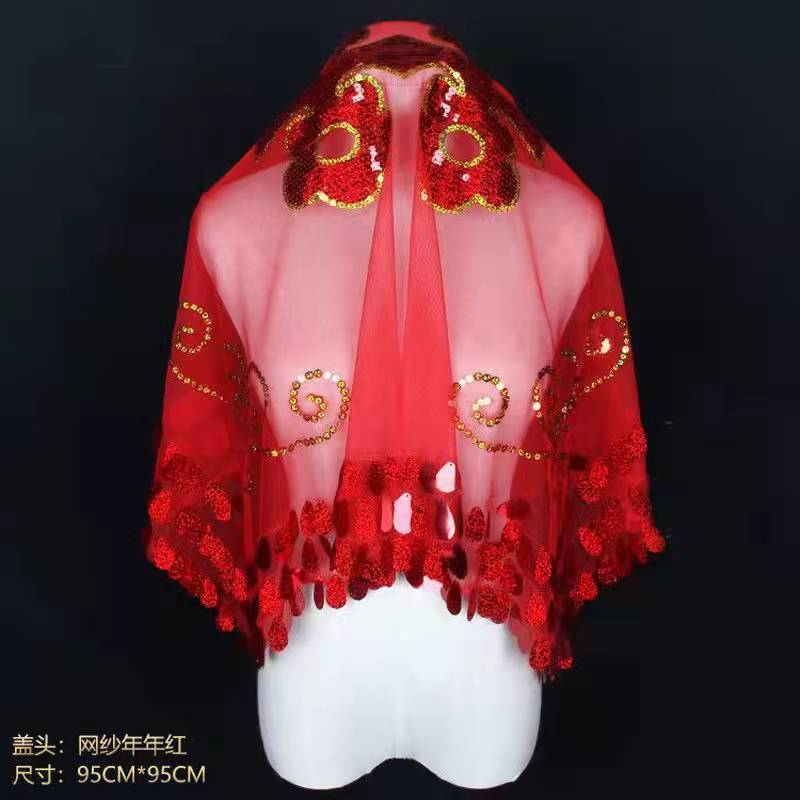 结婚新娘红色盖头婚礼蒙头红 头巾中式洋气盖头纱巾半透明|undefined