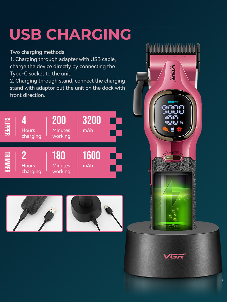 Professional Electric Hair Clipper Set With Charging Base_voghion.com