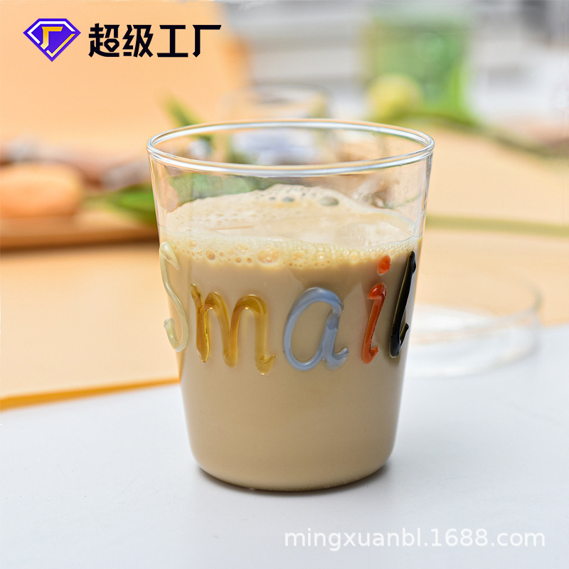 Pintado a mano de letras de colores graffiti vidrio ins borosilicato de vidrio resistente al calor taza de jugo taza de café taza de leche