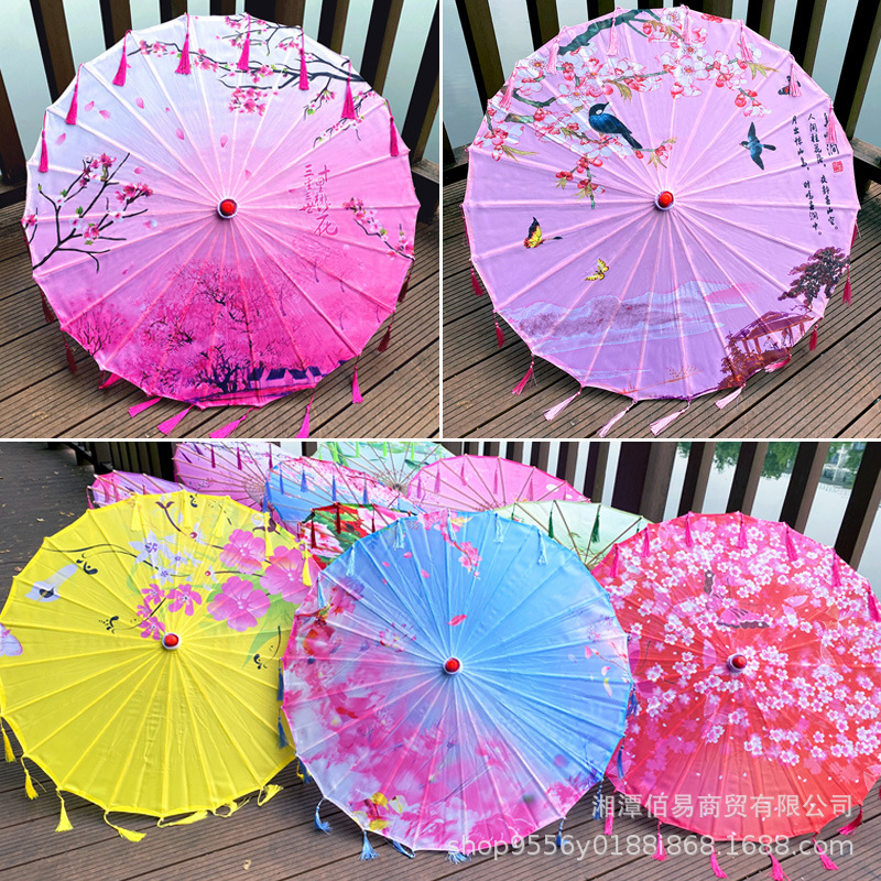 Scenic spot hot selling tassel flower umbrella ancient style silk cloth sunshade waterproof oil paper umbrella catwalk dance Hanfu photography props umbrella