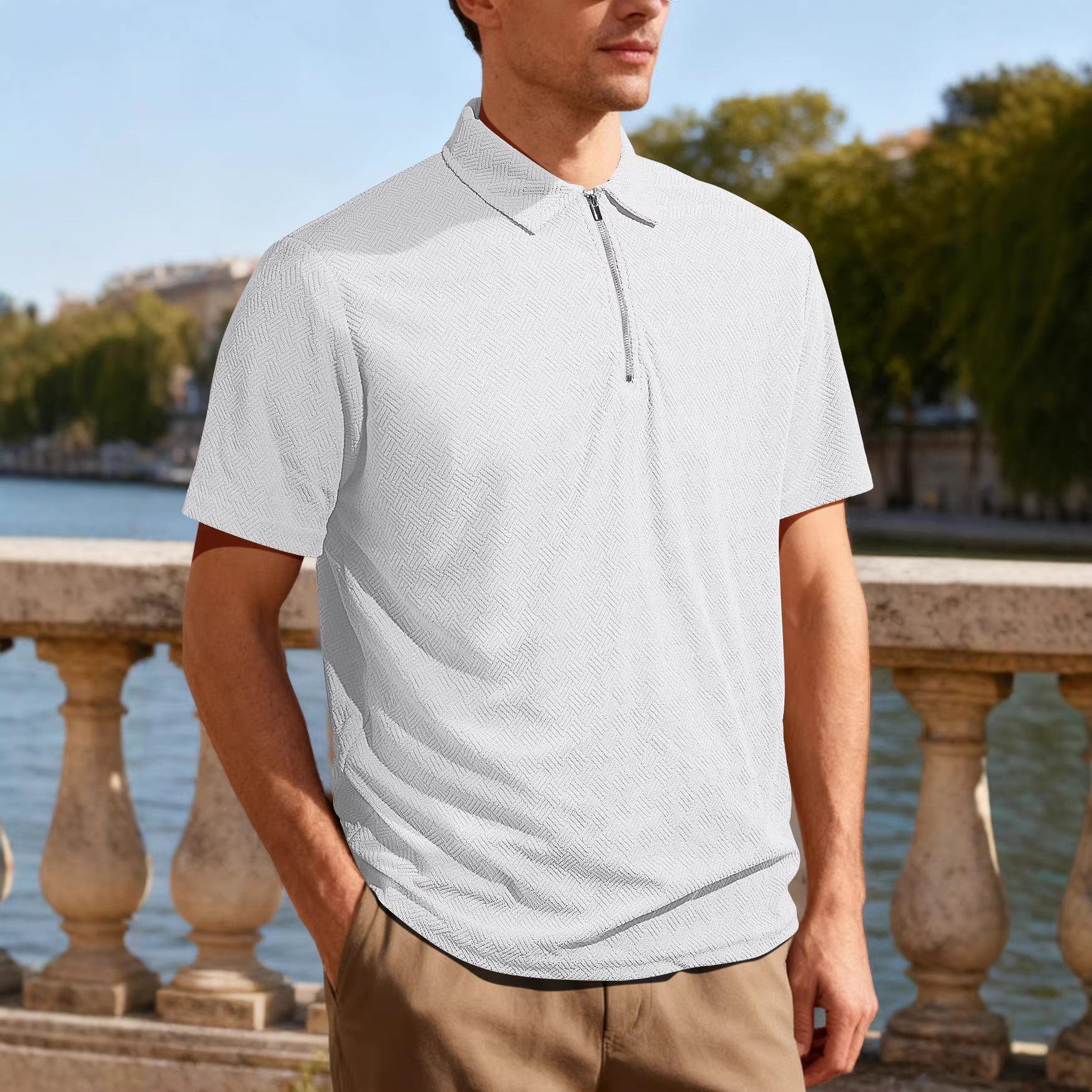 Nuevo comercio exterior transfronterizo de verano de Europa y Estados Unidos, camiseta de polo de manga corta casual diaria, camiseta de medio zipper