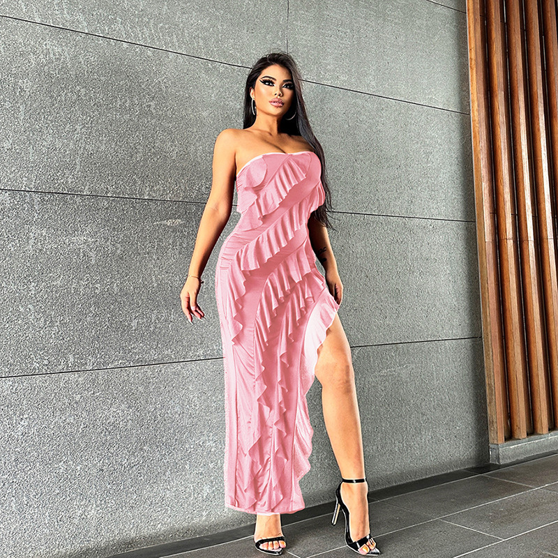 Women's Sheath Dress Elegant Strapless Tassel Sleeveless Solid Color Maxi Long Dress Daily display picture 16