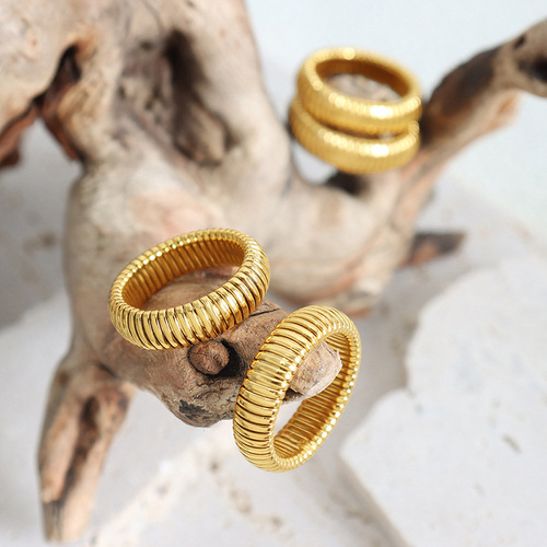 French-inspired Ins-style new retro light luxury minimalist fashionable geometric round ring accessory titanium steel gold-plated jewelry for women