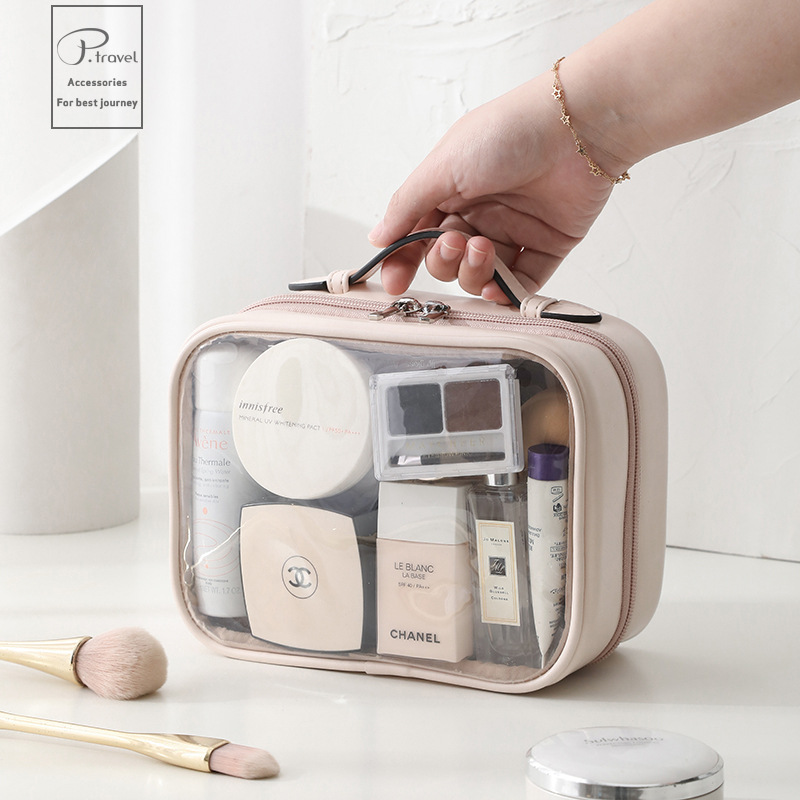 Nuevo transparente portátil ins estilo de alta calidad de doble capa de almacenamiento cosmético bolsa de viaje de gran capacidad bolsa de lavado a prueba de agua