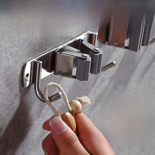 304 stainless steel push-in freestanding broom holder without drilling storage handle rack wall-mounted broom and dustpan clamp broom storage rack wholesale