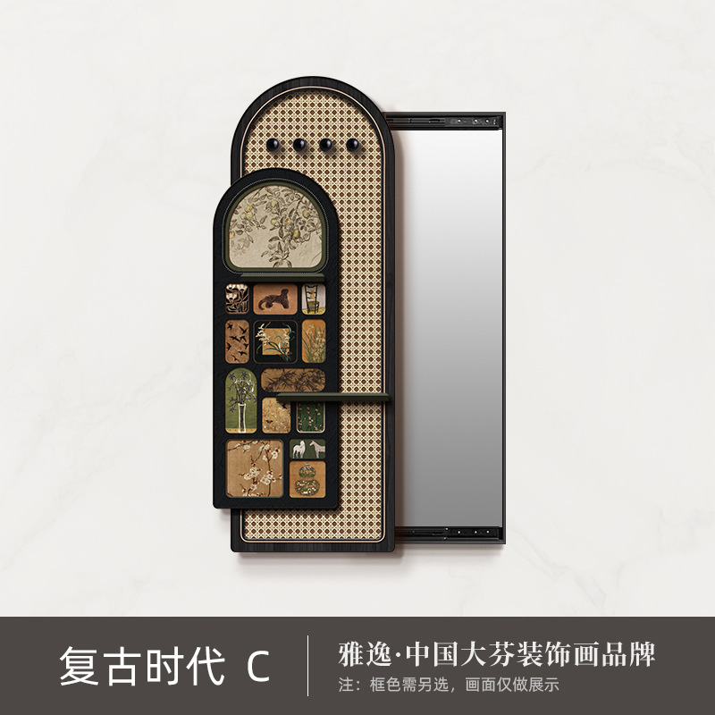 中古风隐藏式推拉全身镜复古隐形玄关装饰画镜子客厅壁挂式穿衣镜|undefined