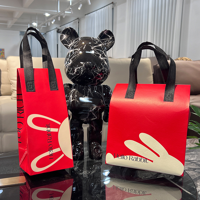 现货餐饮奶茶咖啡保温袋外卖专用单双杯红色喜庆兔子无纺布打包袋