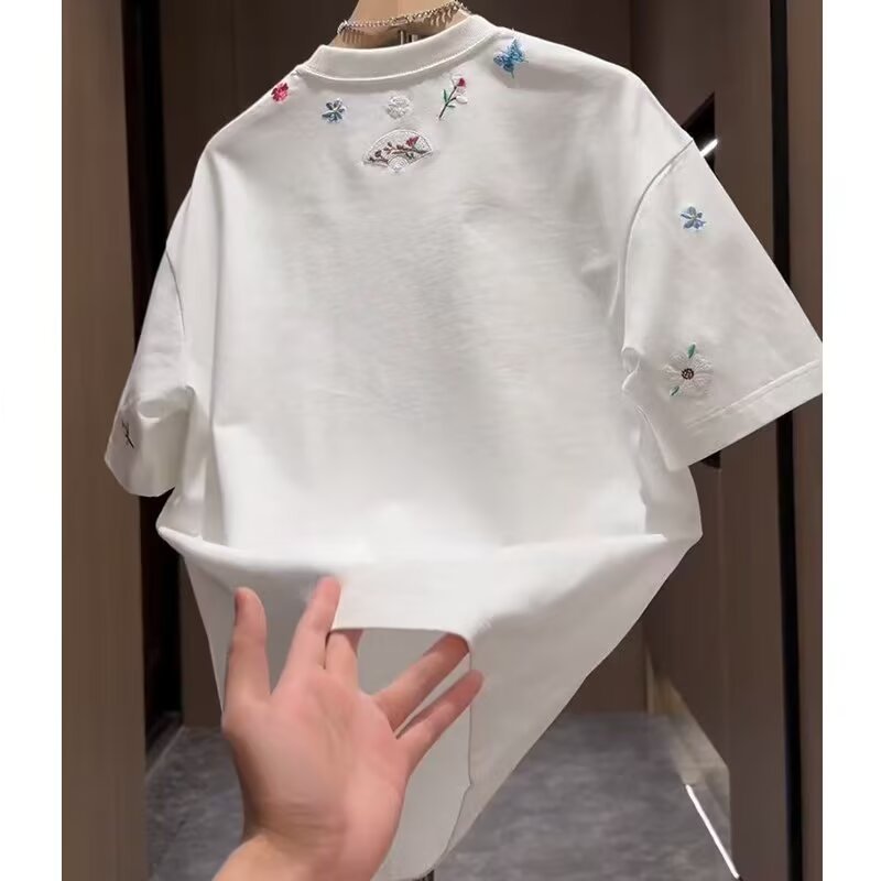 Men's Trendy Luxury Short Sleeve T-Shirt Tie Dye Crew Neck With Stylish Letter Embroidery Versatile Shoulder Design Summer Top_viptrois.com
