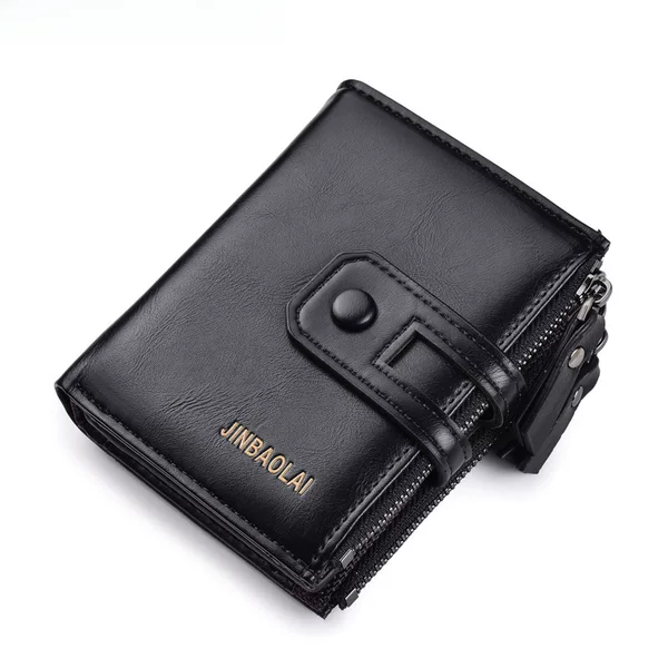 Jinbaolai Export Buckle Retro Men's Wallet Wallet Multi-Functional Double Zipper Coin Purse Drop Shipping
