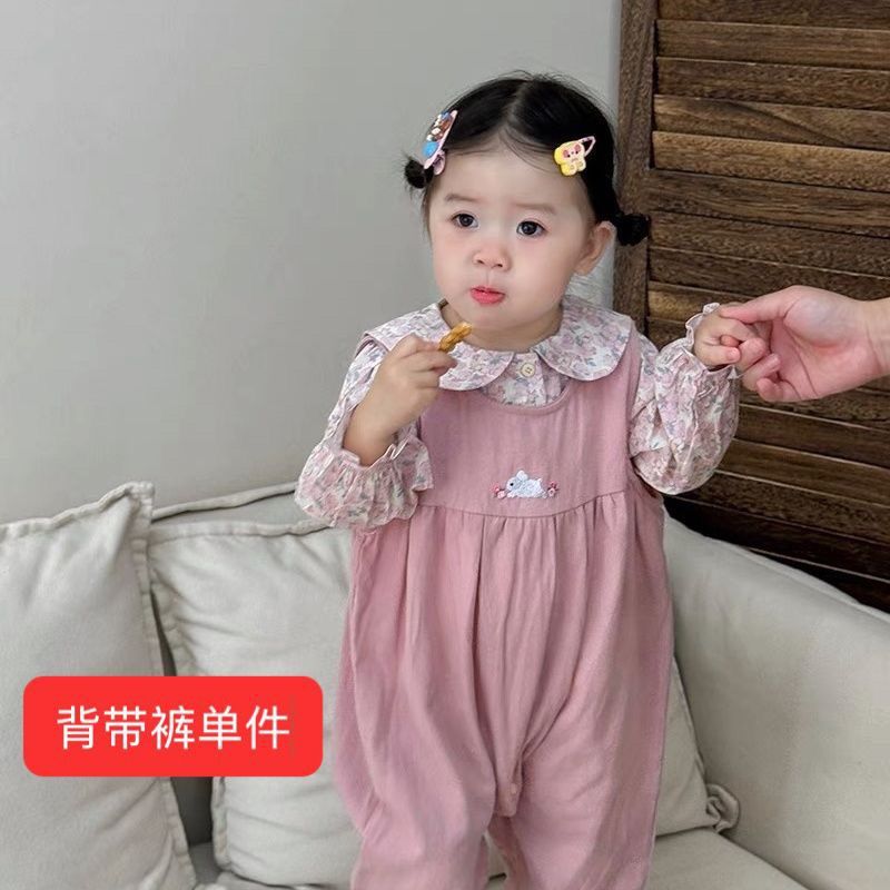 婴儿衣服两件套洋气碎花上衣衬衫背带裤婴幼儿外出春秋宝宝套装|undefined