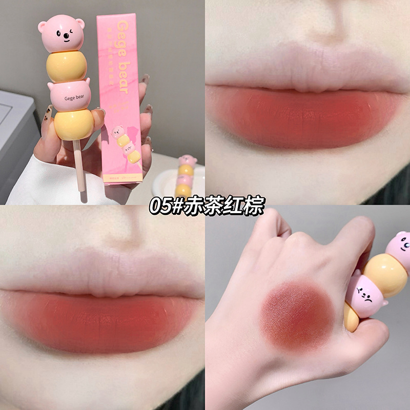 Gege oso azúcar, crema de leche de oso, polvo labial, niebla de seda, polvo labial al por mayor, no es fácil de tocar lápiz labial.
