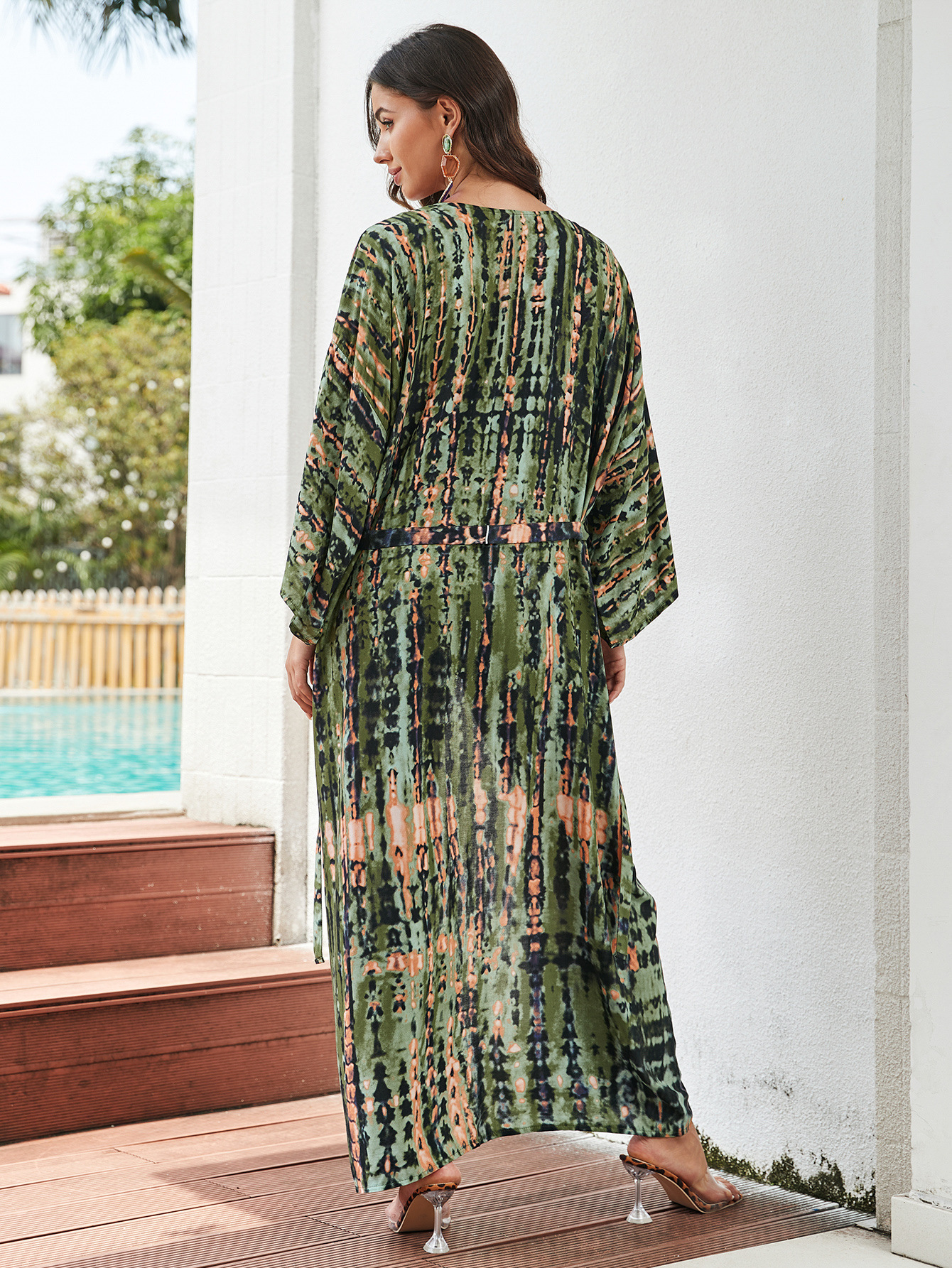 European And American Rayon Water Print Beach Cover up Sexy Loose Cardigan Swimsuit Bikini for Women_ecoleips.com