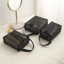 可印LOGO手提透气可视涤纶网小收纳袋子多功能洗漱包化妆包纸巾袋