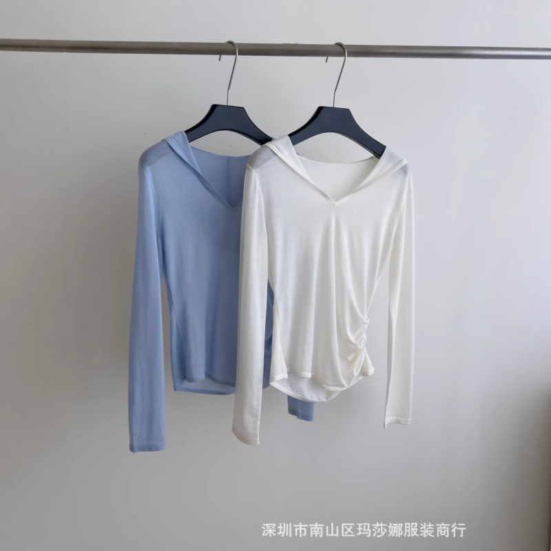 26 Spring and Summer New Style Fine Wool Korean Style Soft and Comfortable Versatile Hooded Collar Slim Fit Long-Sleeved Knitwear