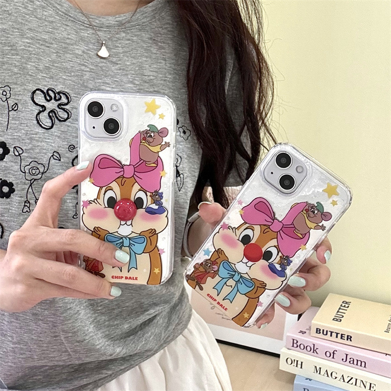 Dibujos animados nariz tridimensional ardilla para iPhone14 funda para teléfono móvil 16promax Apple 15 femenino 13 pintura al óleo 16