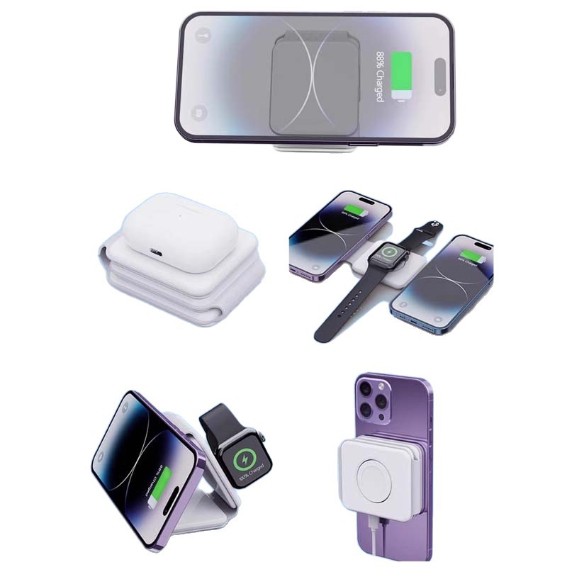 Tres en uno magsafe plegable typec cable de carga magnético teléfono móvil auricular reloj cargador inalámbrico soporte cargador