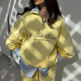 欧美卫衣女春秋百搭2025年秋季新款长袖半拉链翻领宽松卫衣两件套