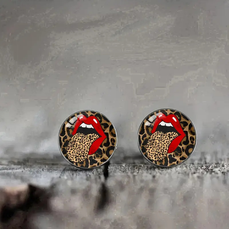 Boucles d'oreilles à imprimé léopard, style nouveau, avec pierres précieuses, verre et tige en acier inoxydable._voghion.com