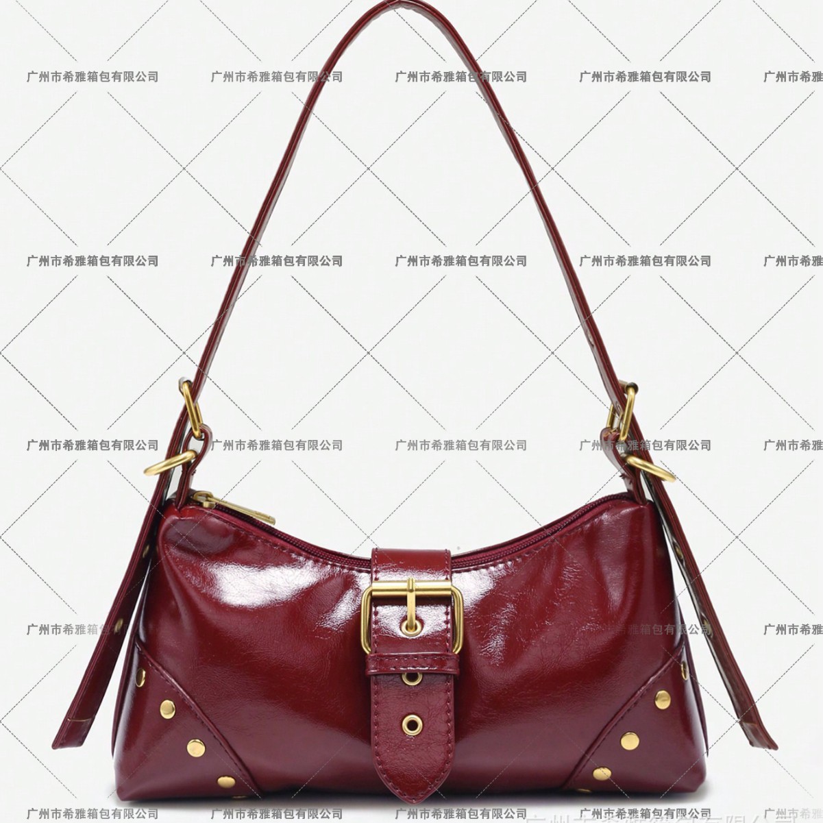 Women’s Vintage Maillard Distressed PU Leather Biker Baguette Underarm Shoulder Bag with Stud and Pin Buckle Detail - Thumbnail 2