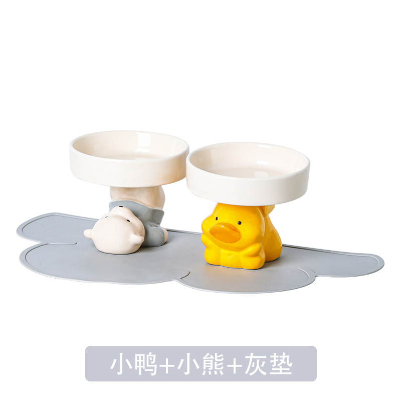 파란 곰 그릇 + 노란 오리 그릇 + 회색 플레이스매트