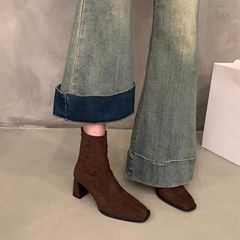 设计感法式加绒瘦瘦靴女2025秋冬新款韩版百搭粗跟短靴配裙子靴子
