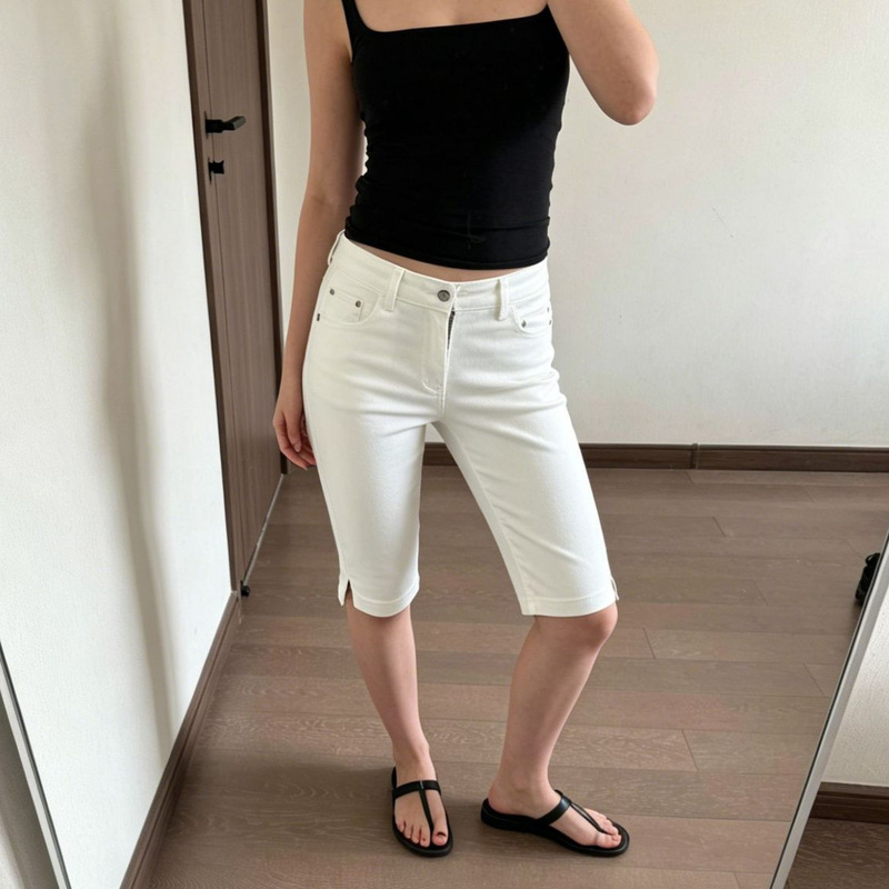 Good Morning, Home! Slim-Fit Capri Pants with Side Slits for Women, Size 26, Slimming Mid-Waist High-Elasticity Cycling Jeans Good Morning, Home! Slim-Fit Capri Pants with Side Slits for Women, Size 26, Slimming Mid-Waist High-Elasticity Cycling Jeans